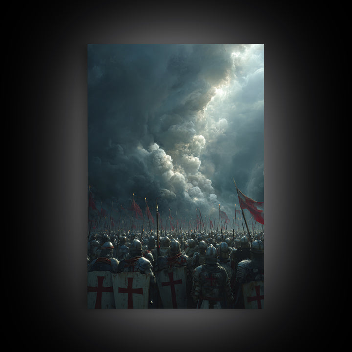 Epic Medieval Knights Battle Scene Dramatic Stormy Sky War Painting Wall Art Canvas Print