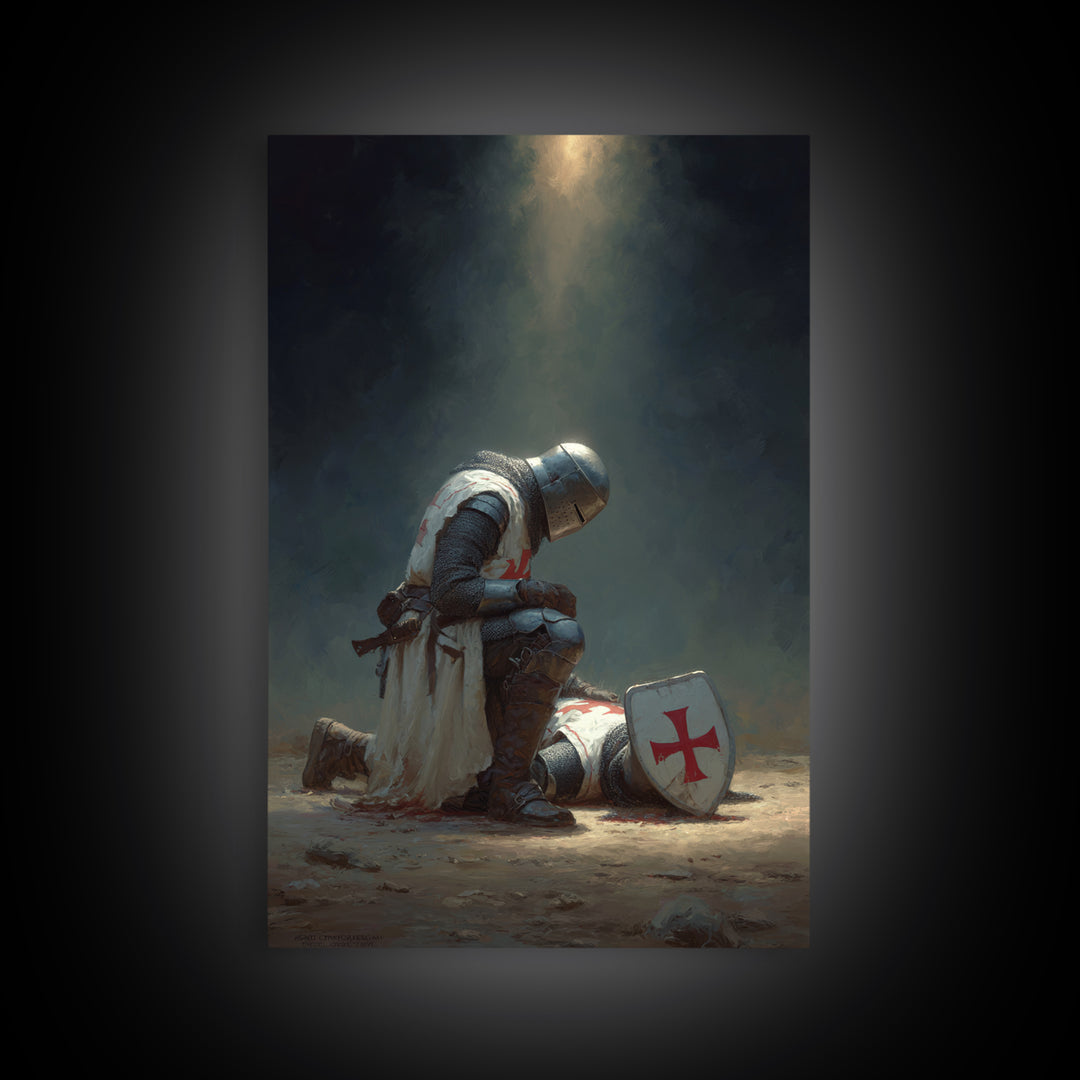 Medieval Knight Mourning Fallen Brother Wall Art Canvas Print Perfect For Office Decor And Gifts