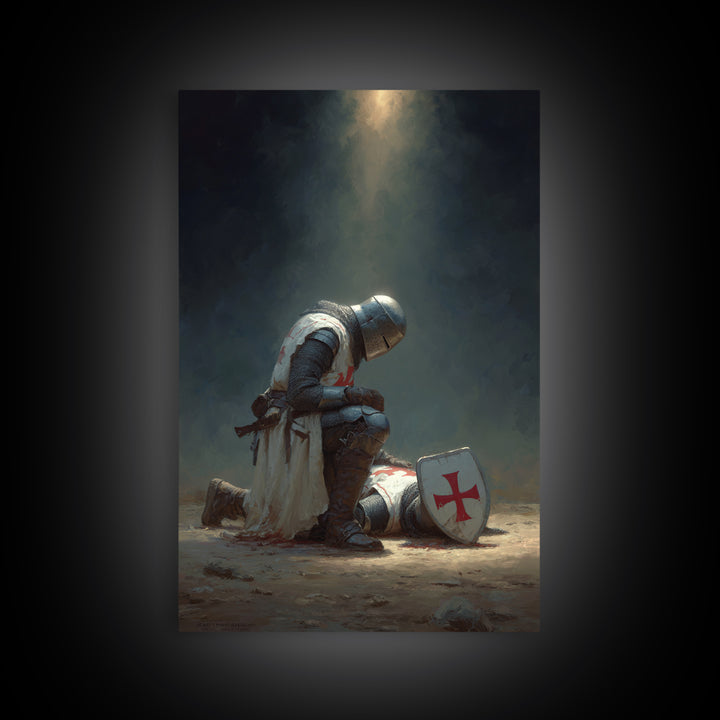 Medieval Knight Mourning Fallen Brother Wall Art Canvas Print Perfect For Office Decor And Gifts