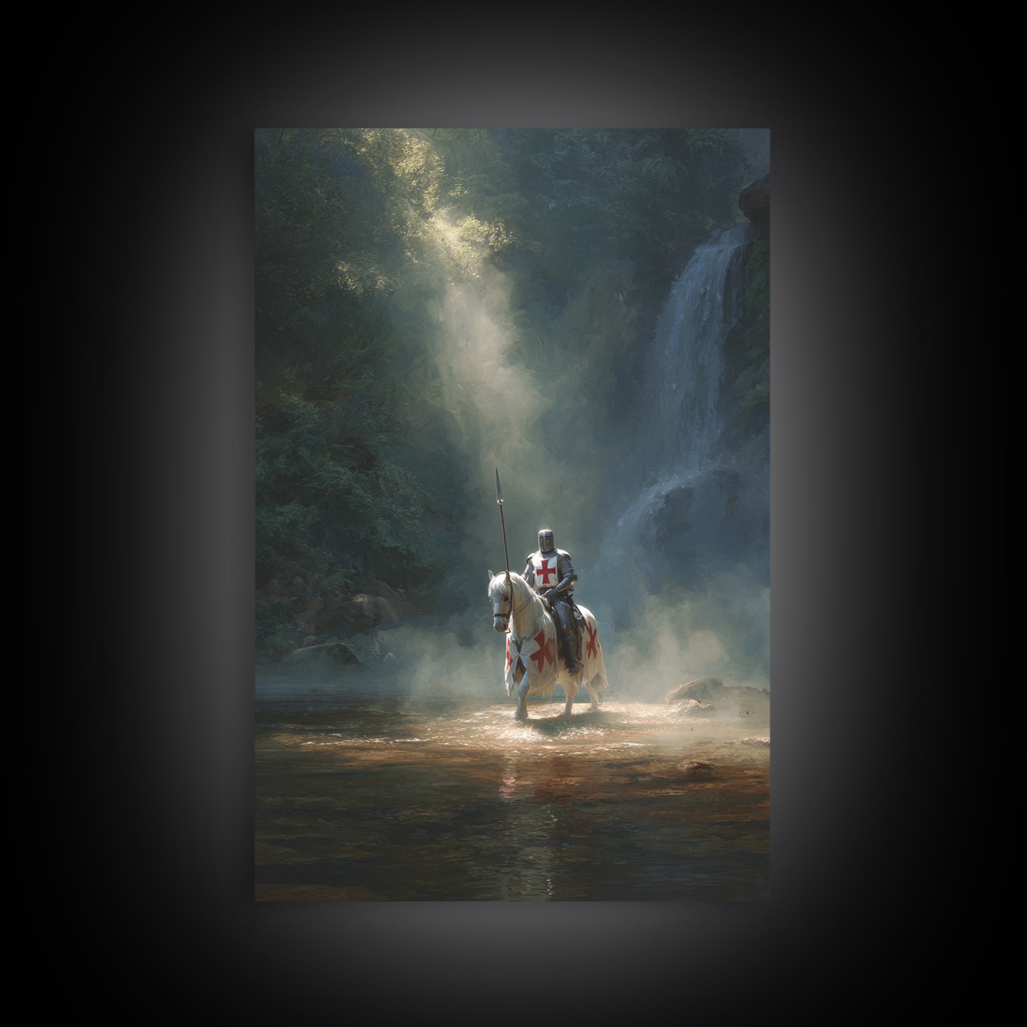 Knight In Armor Medieval Fantasy Painting Dramatic Wall Art Inspirational Framed Canvas Print