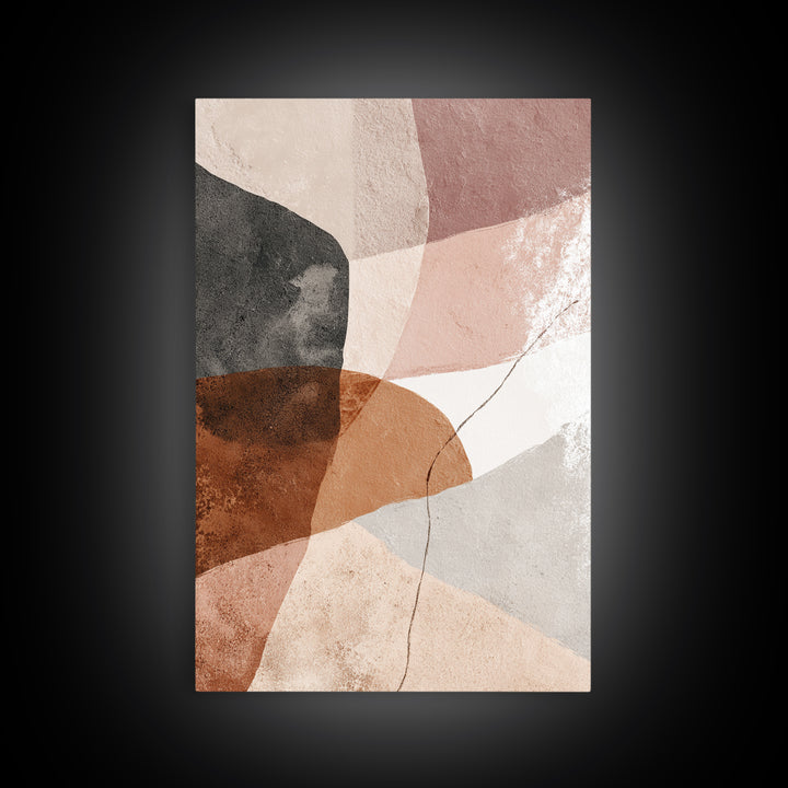 Neutral Abstract Shape Framed Canvas Print, Modern Wall Art, Terracotta Beige Black Decor, Contemporary Living Room Art Print