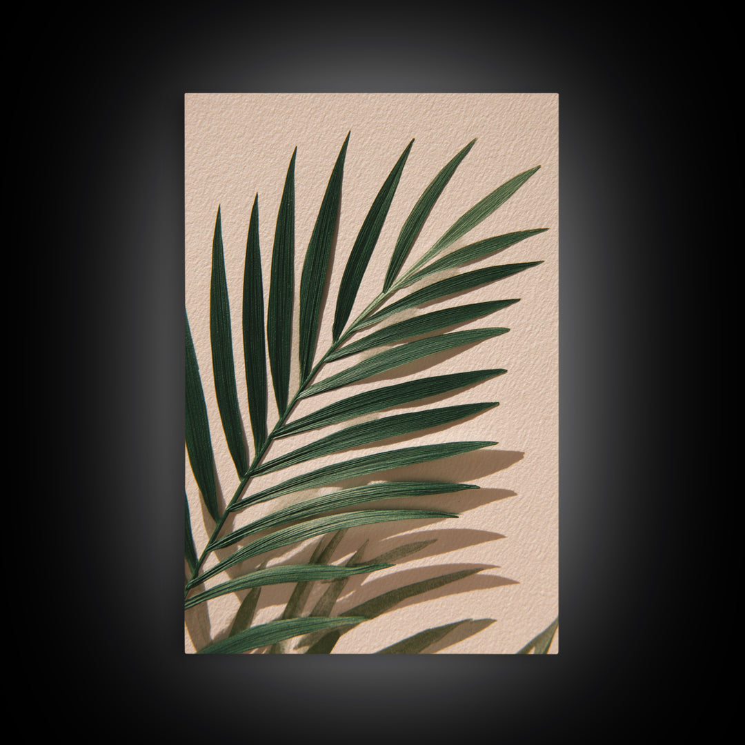 Green Palm Leaf Botanical Canvas Print, Tropical Wall Art, Coastal Home Decor, Minimalist Nature Print For Living Room, Modern Wall Decor