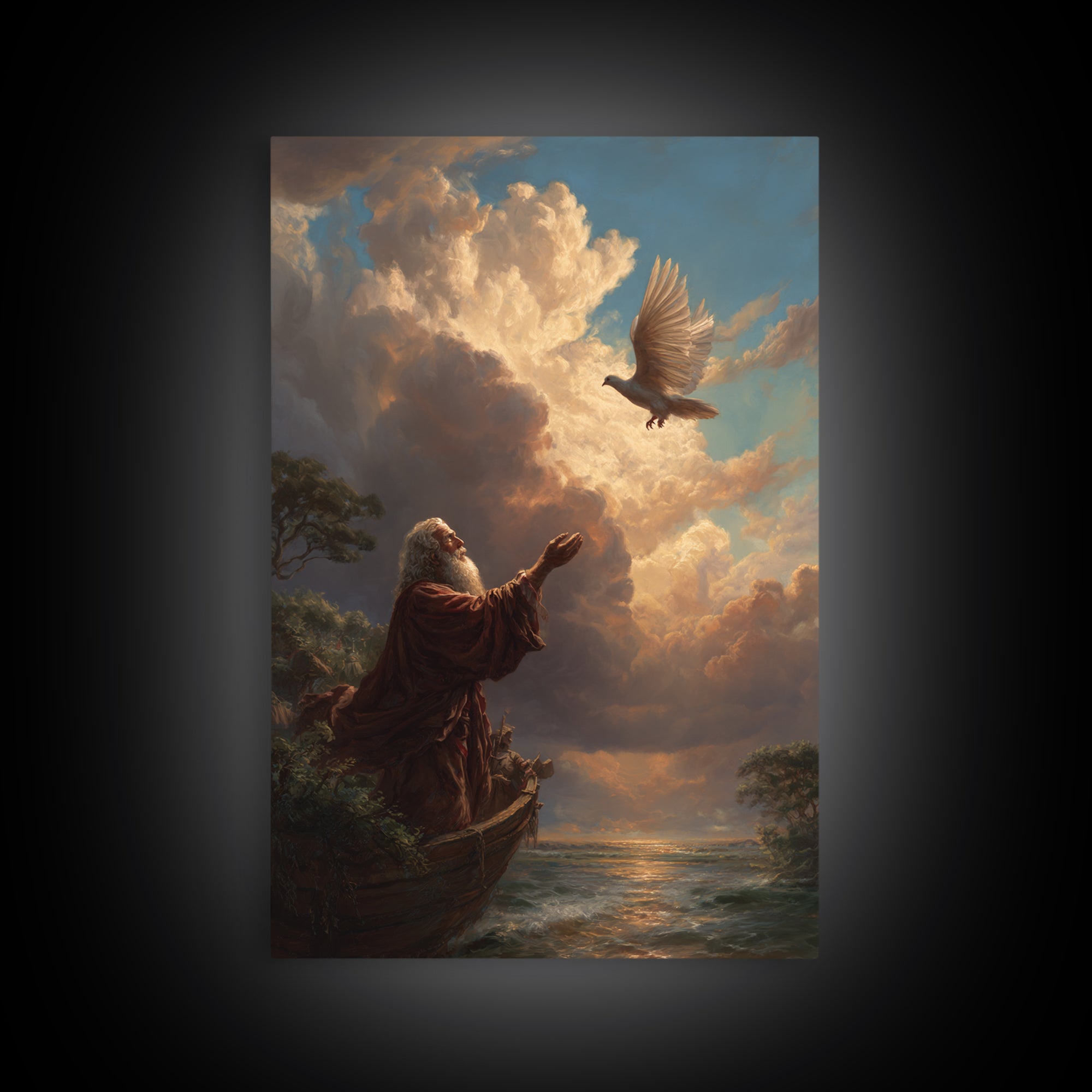 Fantasy Religious Art Moses And Ark With Dove Wall Art Canvas Print Spiritual Decor For Home And Inspiration