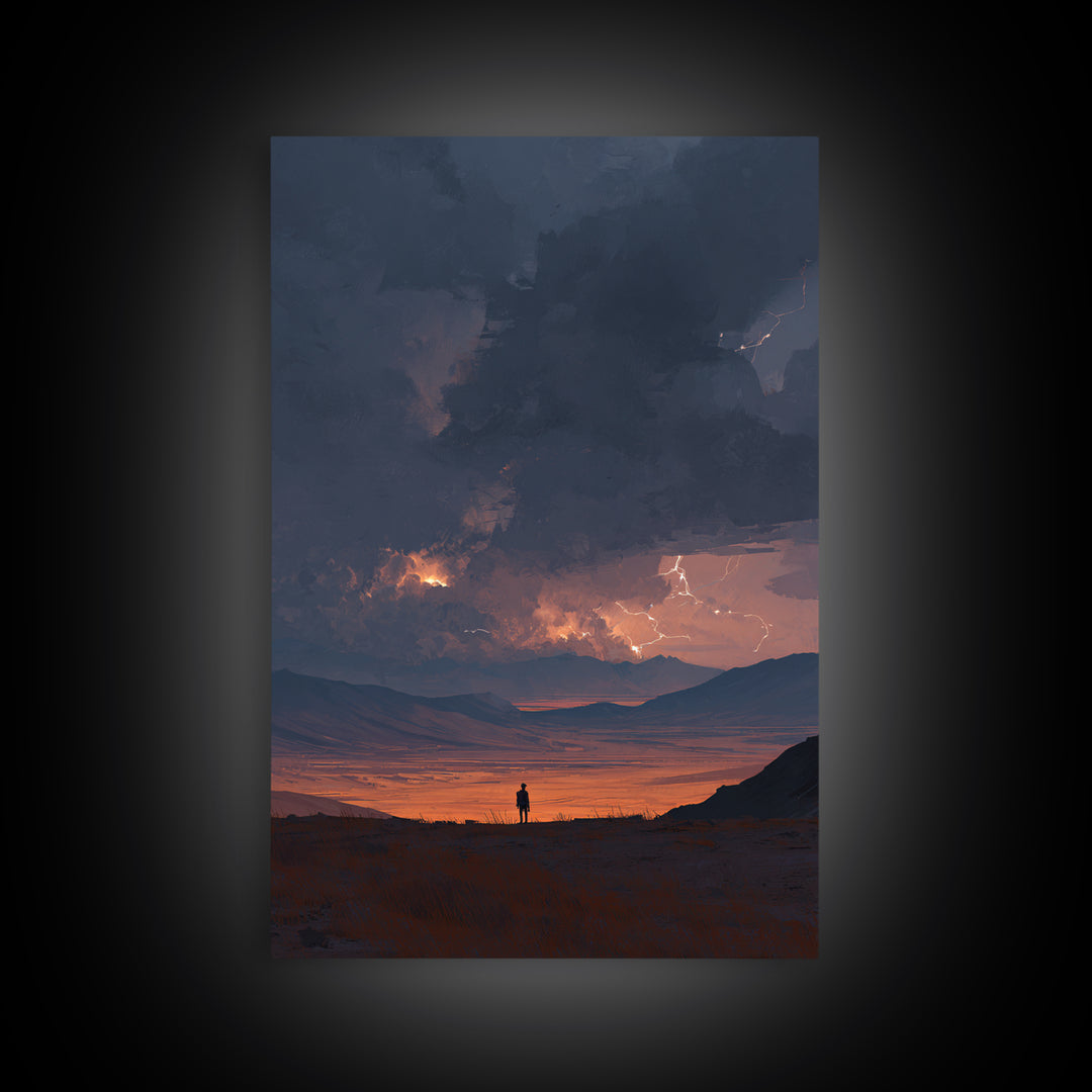 Stormy Mountain Landscape With Lightning And Dramatic Sky Wall Art Framed Canvas Print For Living Room Decor And Home