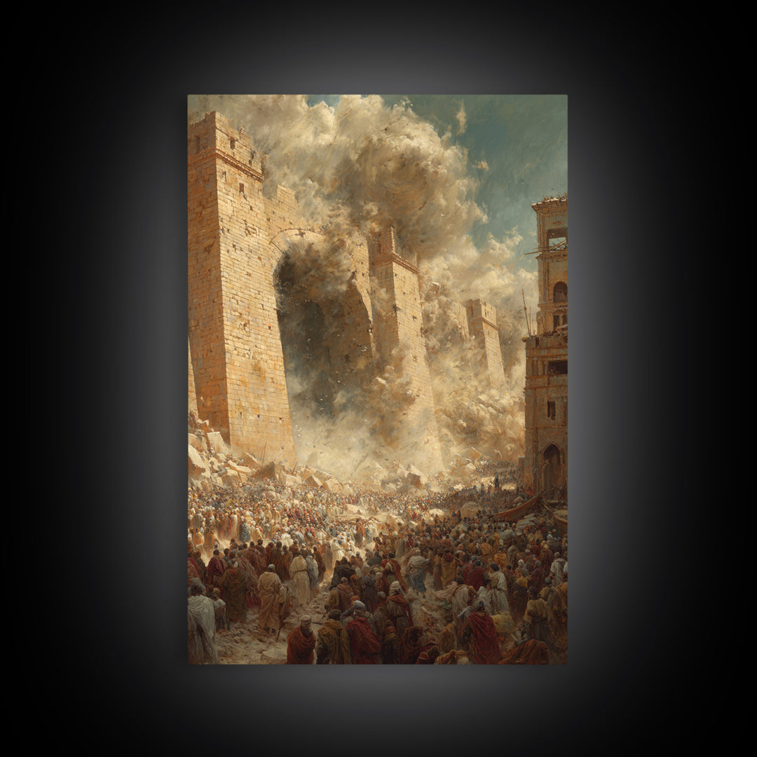 Historic Siege Scene With Crowds And Stone Walls Dramatic Wall Art Framed Canvas Print For Living Room Decoration