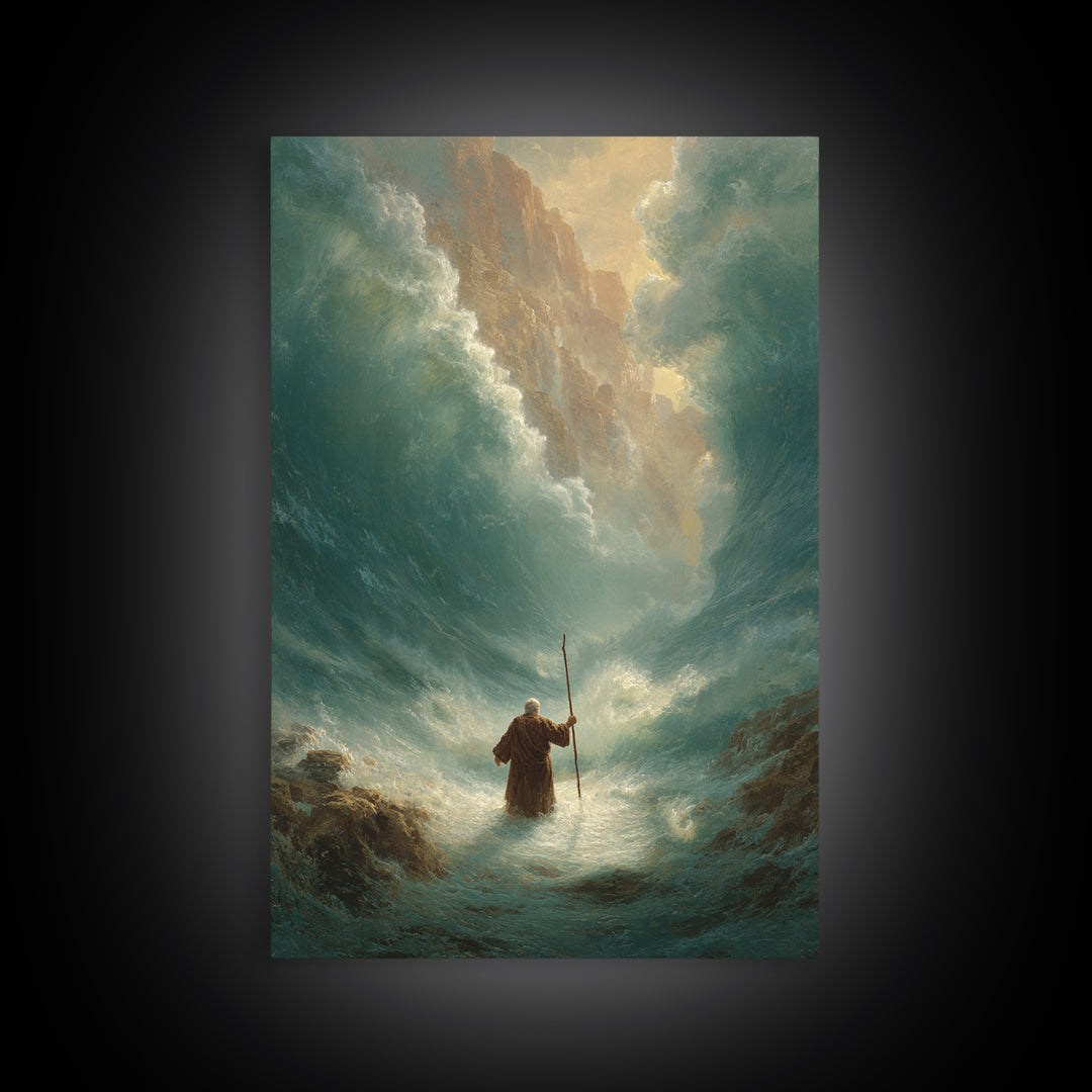 Powerful Moses Parting Sea Biblical Scene Wall Art Canvas Print For Spiritual And Religious Decor