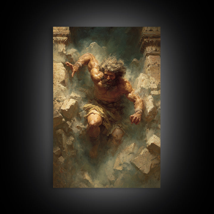 Powerful Muscular Man Breaking Through Stone Dramatic Figurative Art Original Painting Wall Art Canvas Print