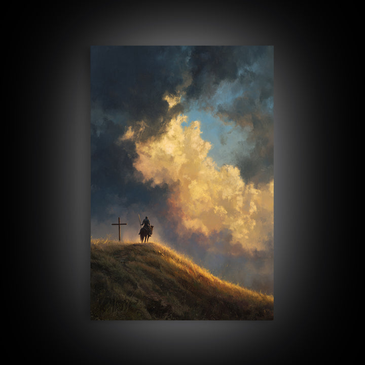 Dramatic Sky Over Stormy Hillside With Sun Rays Landscape Oil Painting Wall Art Framed Canvas Print