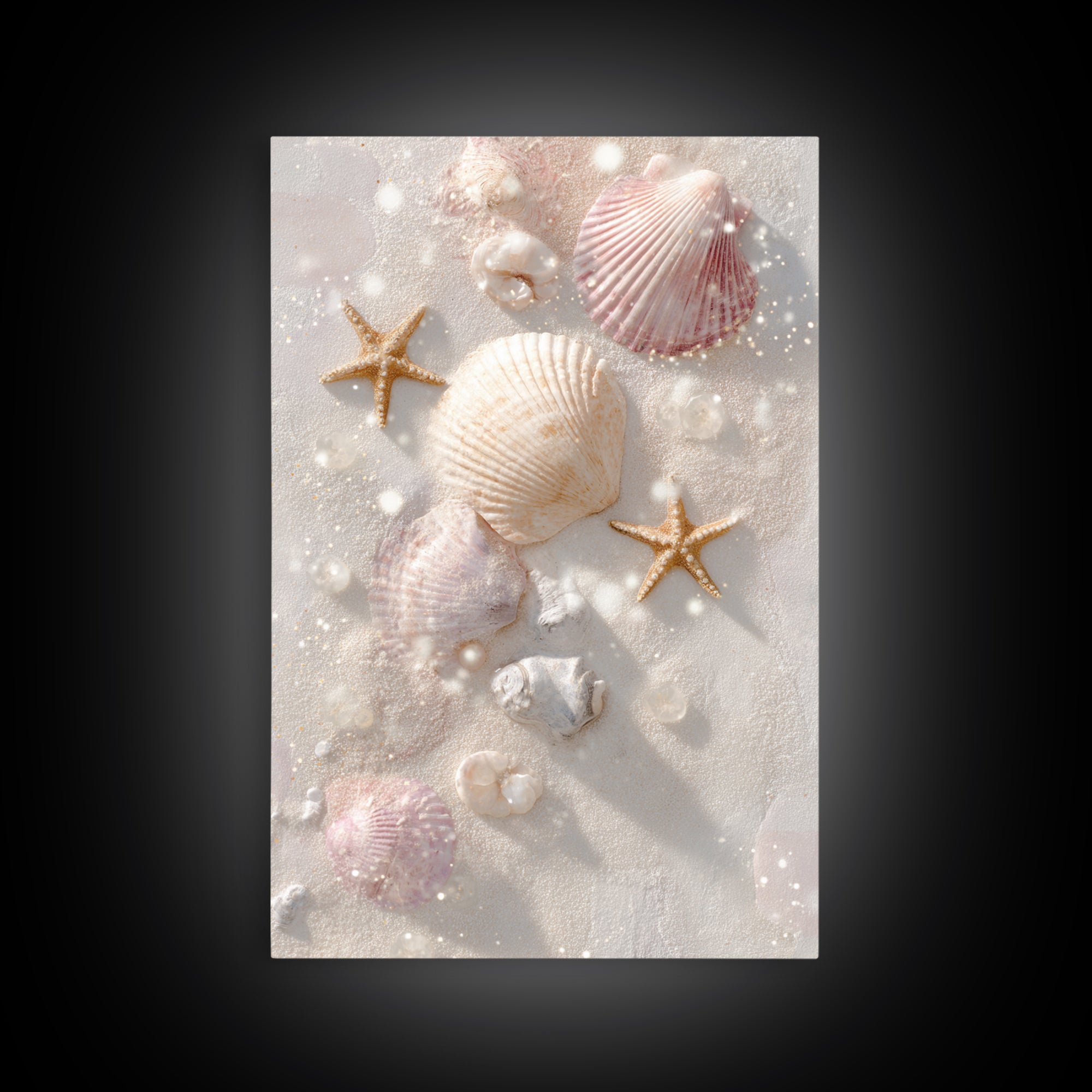 Pastel Seashells And Starfish Canvas Print, Coastal Wall Art, Beach House Decor, Ocean Bathroom Art, Gift For Her, Nautical Decor