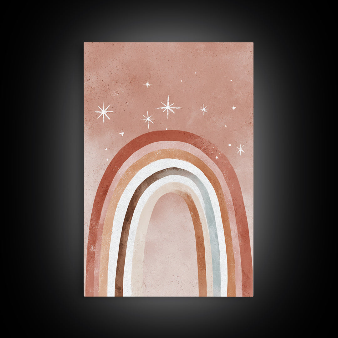 Boho Rainbow Arch And Stars Wall Art, Neutral Nursery Decor, Whimsical Kids Room Art Print, Earth Tone Bedroom Wall Decor