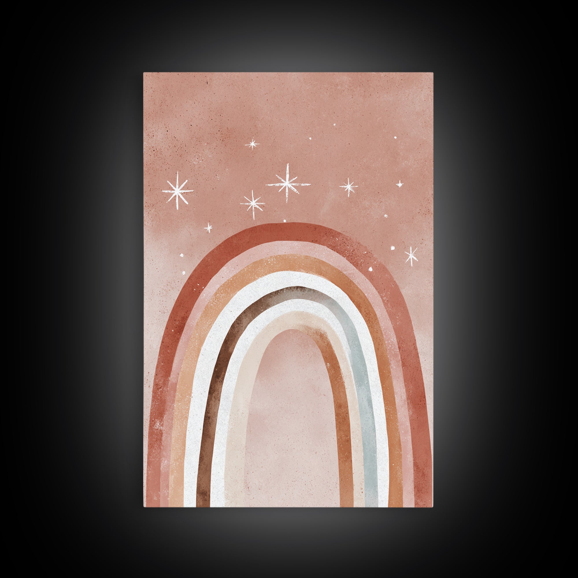 Boho Rainbow Arch And Stars Wall Art, Neutral Nursery Decor, Whimsical Kids Room Art Print, Earth Tone Bedroom Wall Decor