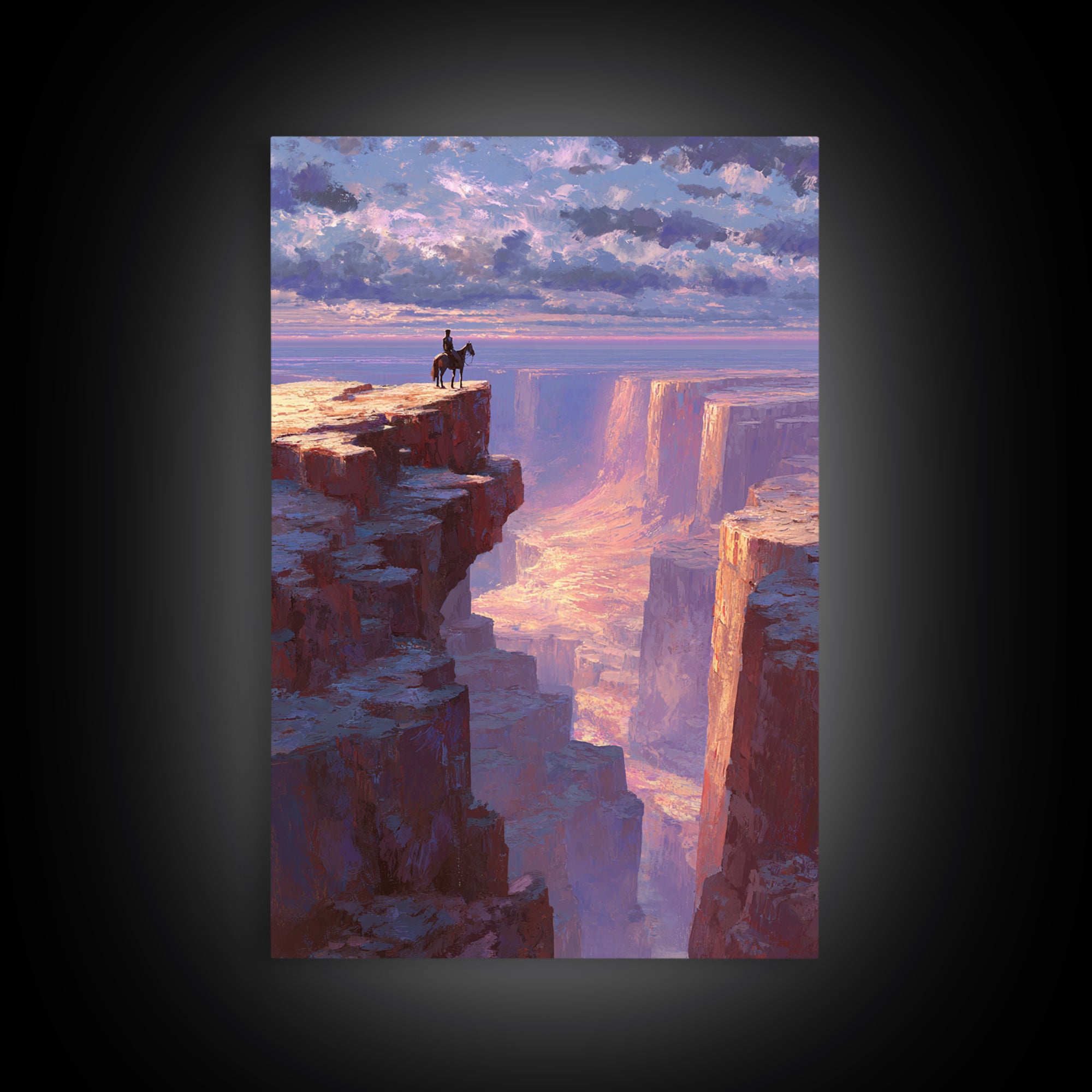 Epic Wild West Cowboy On Cliff Abstract Landscape Wall Art Canvas Print For Rustic Home And Living Room