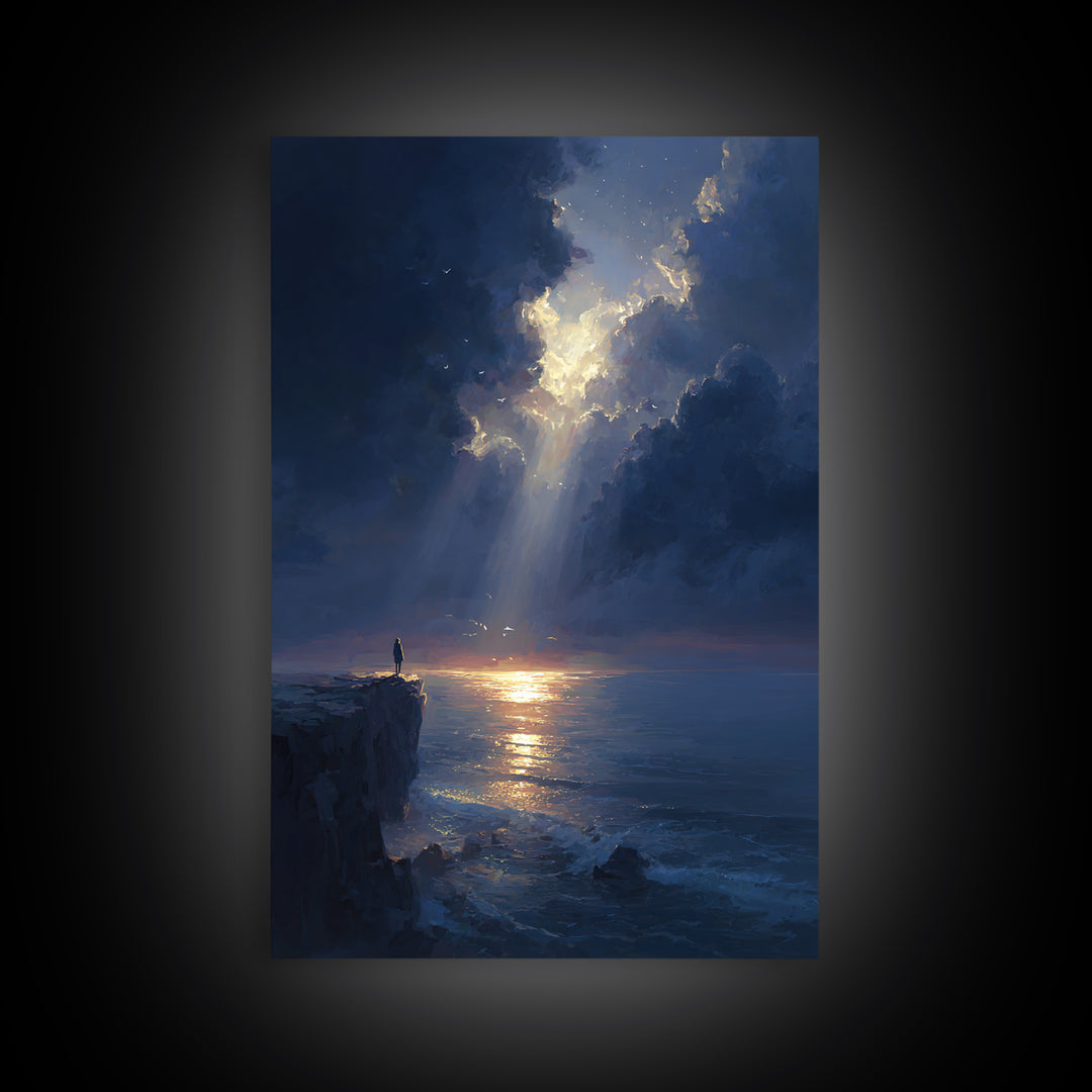 Majestic Sunrise Over Ocean Cliff Scenic Wall Art Framed Canvas Print For Living Room Home Decor