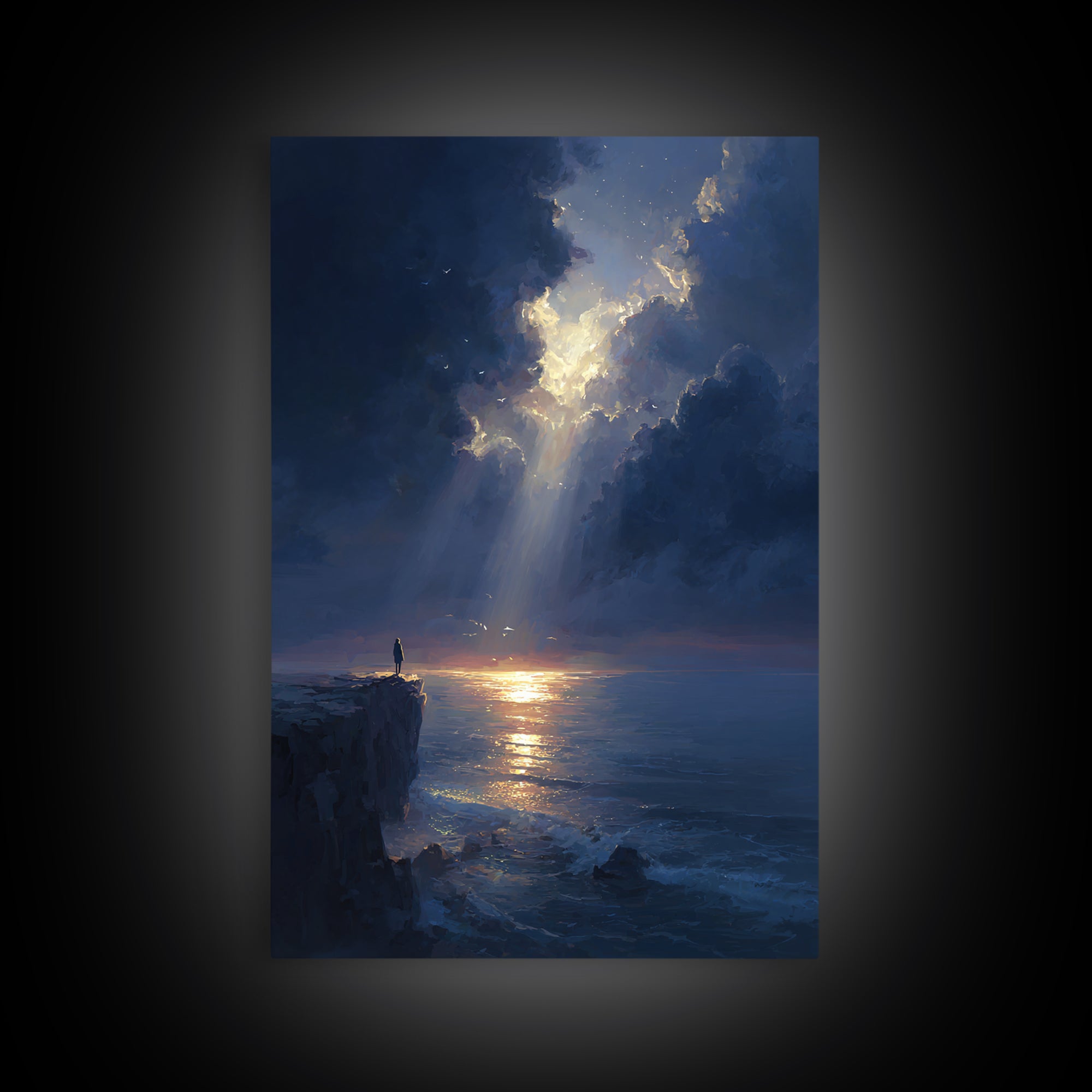 Majestic Sunrise Over Ocean Cliff Scenic Wall Art Framed Canvas Print For Living Room Home Decor