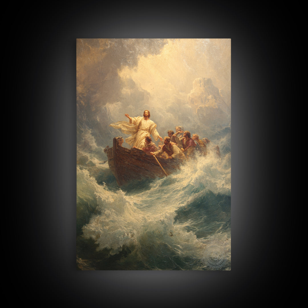 Stormy Sea With Figure And Boat Classic Painting Wall Art Framed Canvas Print For Living Room And Bedroom Decor