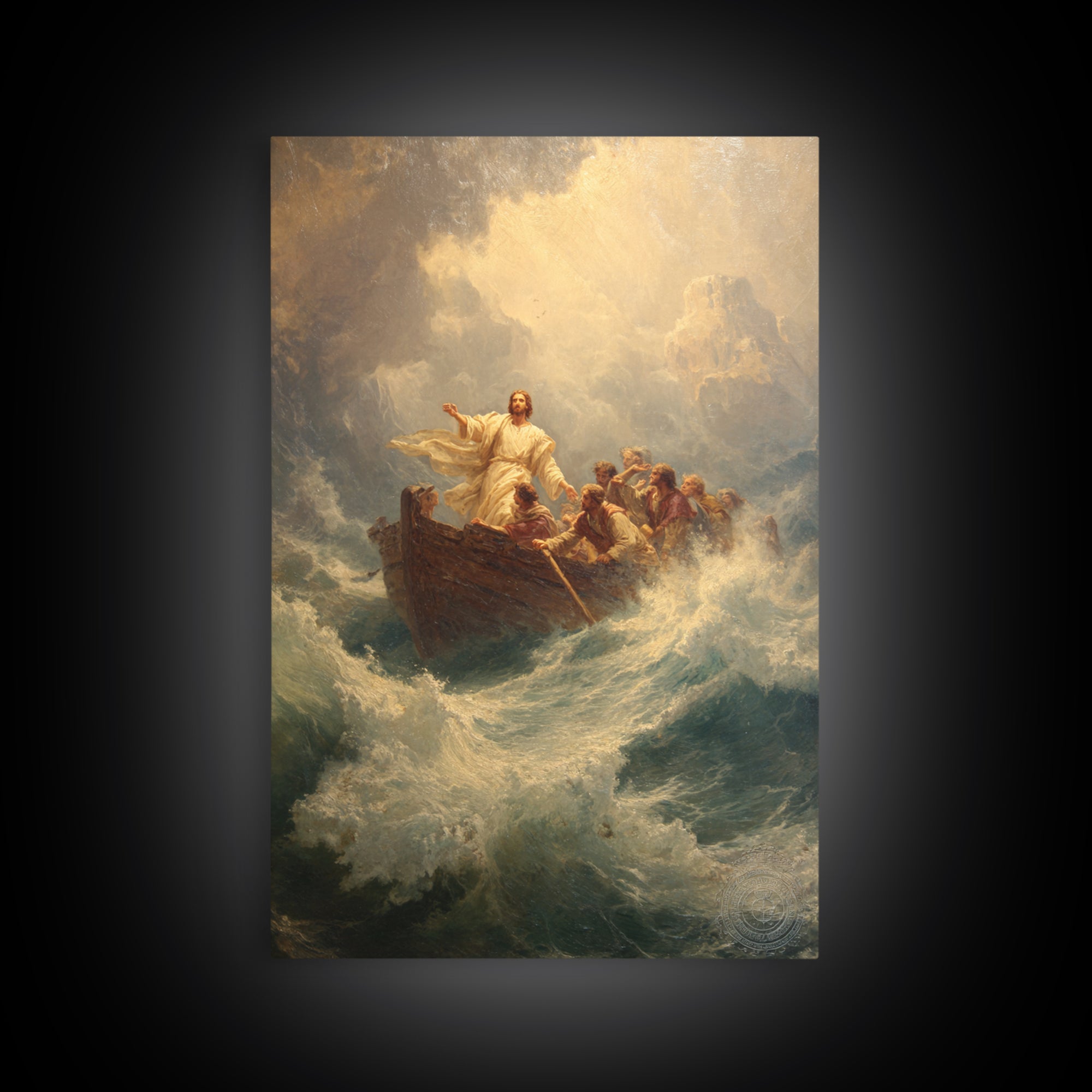 Stormy Sea With Figure And Boat Classic Painting Wall Art Framed Canvas Print For Living Room And Bedroom Decor