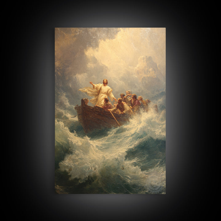 Stormy Sea With Figure And Boat Classic Painting Wall Art Framed Canvas Print For Living Room And Bedroom Decor