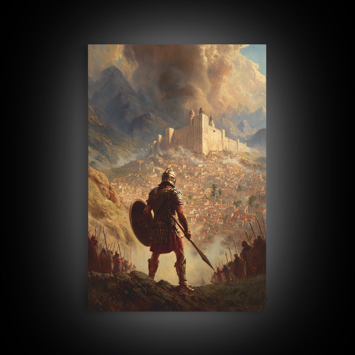 Epic Medieval Warrior Facing Grand Castle Oil Painting Canvas Print For Living Room Decor And Historical Art Lovers