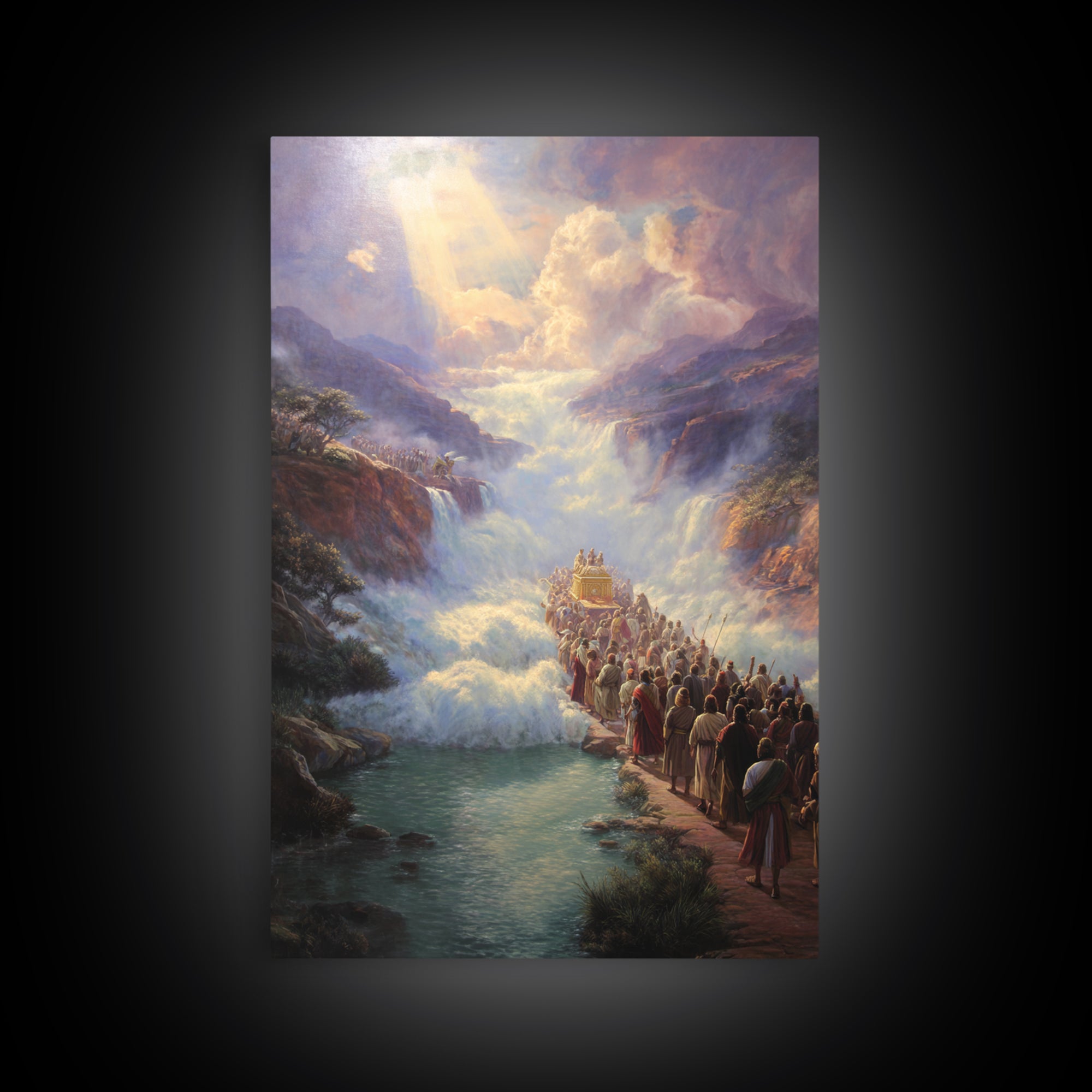 Dramatic Biblical Crossing River Scene Religious Wall Art Framed Canvas Print Spiritual Home Decor