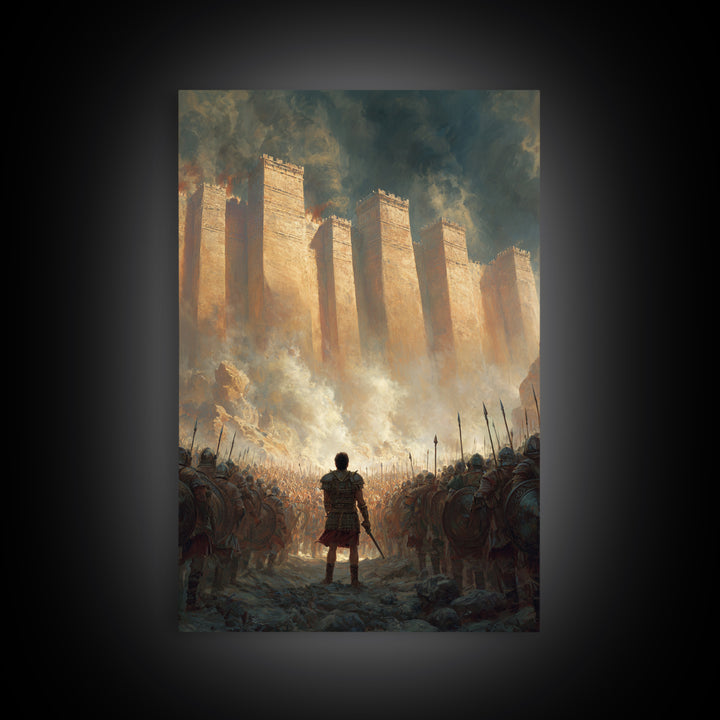 Massive Army Gathered Before Ancient Walls Historic Battle Wall Art Framed Canvas Print For Living Room Decor