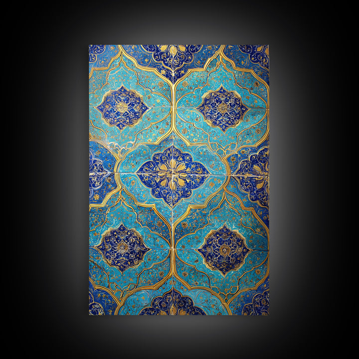 Intricate Blue And Gold Islamic Tile Pattern Wall Art Photography Print For Home Decor