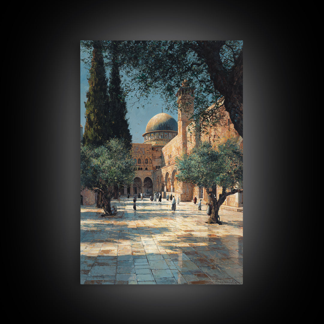 Serene Historic Middle Eastern Courtyard With Dome And Olive Trees Wall Art Canvas Print For Home Decor