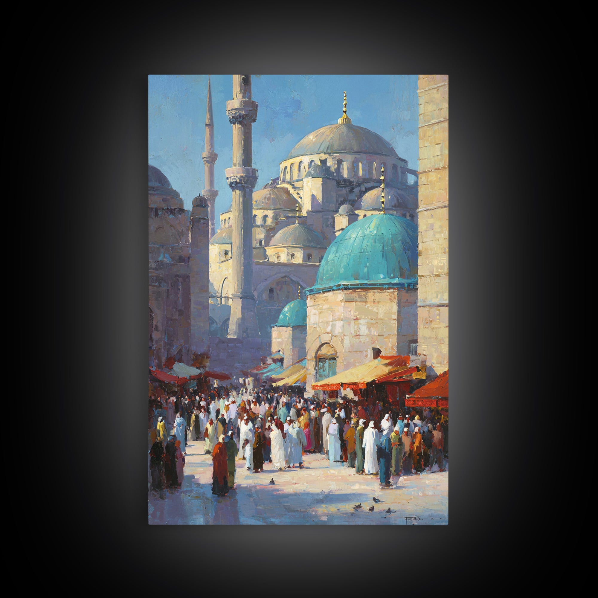 Islamic Architecture Mosque At Night Under Starry Sky With Reflective Marble Floor Wall Art Framed Canvas Print For Spiritual Decor