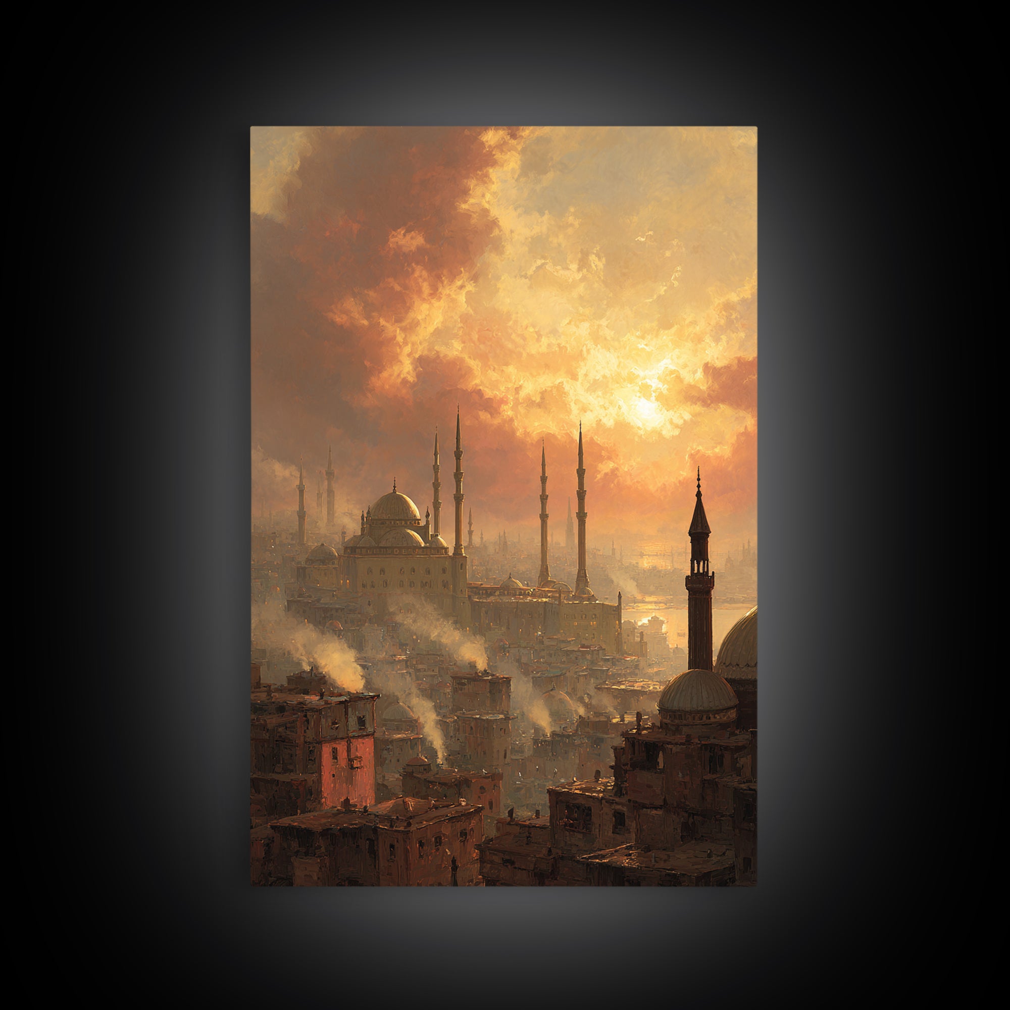 Sunset Over Ancient City Landscape Oil Painting Canvas Print Wall Art For Living Room Home Decor And Historical Art Lovers