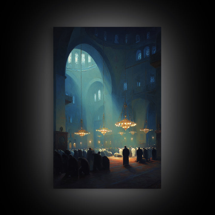 Spiritual Worship Scene Inside Cathedral With Light Beams And Congregation Modern Wall Art Canvas Print For Living Room Décor