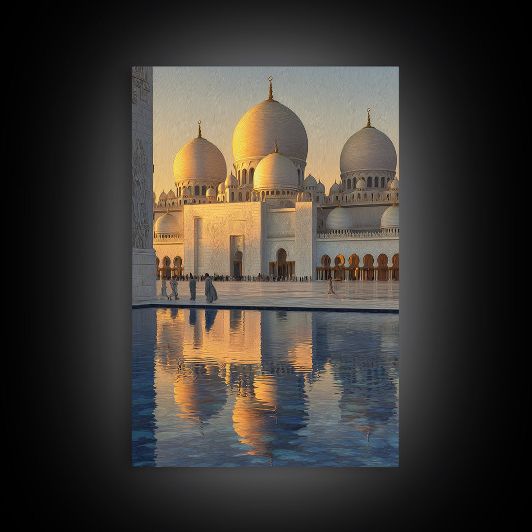 Sunlit Ornate Dome Mosque Architecture Wall Art Framed Canvas Print For Elegant Middle Eastern Home Decor Or Gift