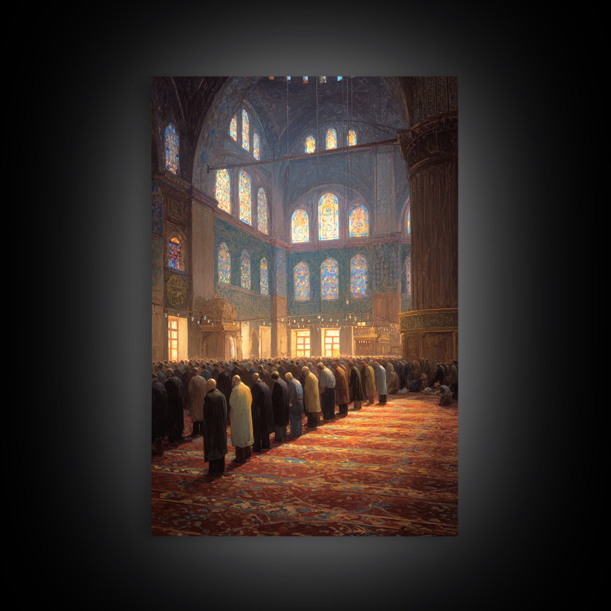 Crowded Mosque Worshippers Prayer Scene Religious Painting Wall Art Canvas Print For Home