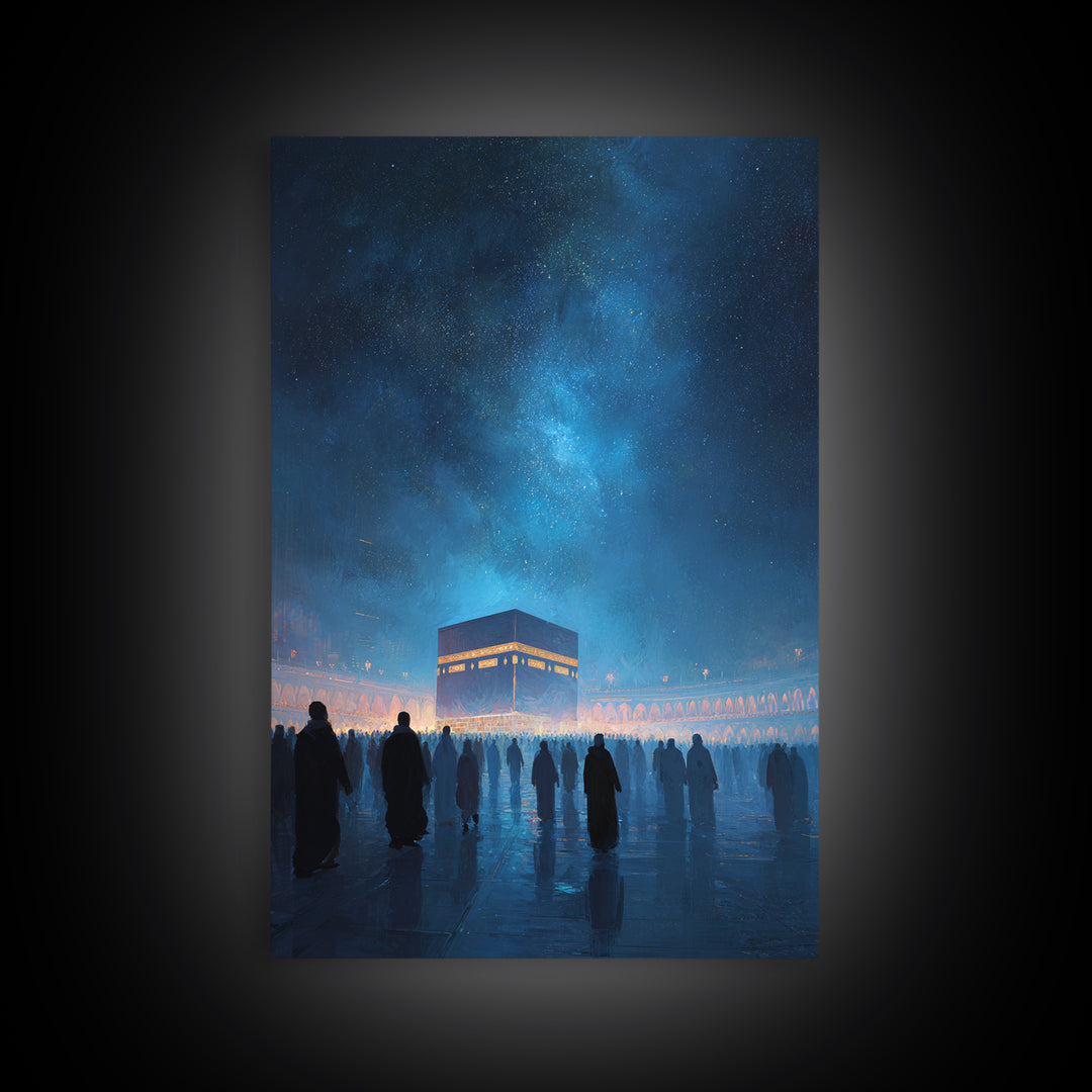 Nighttime Pilgrimage At The Kaaba Under A Starry Sky - Contemporary Art Print For Home Decor Wall Art