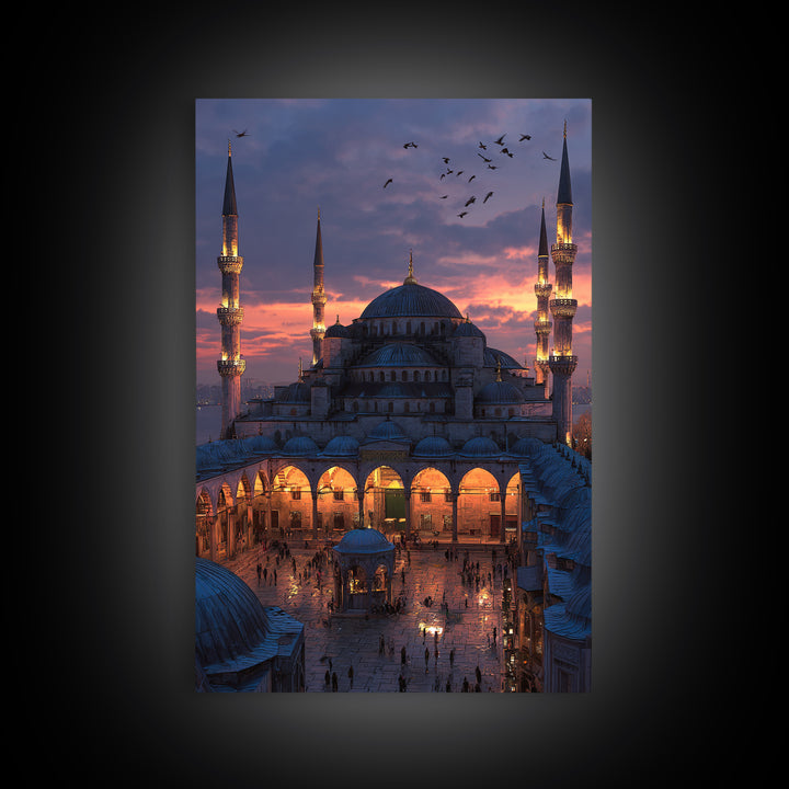 Islamic Geometric Pattern Intricate Gold On Navy Blue Traditional Framed Wall Art Print Islamic Home Decor