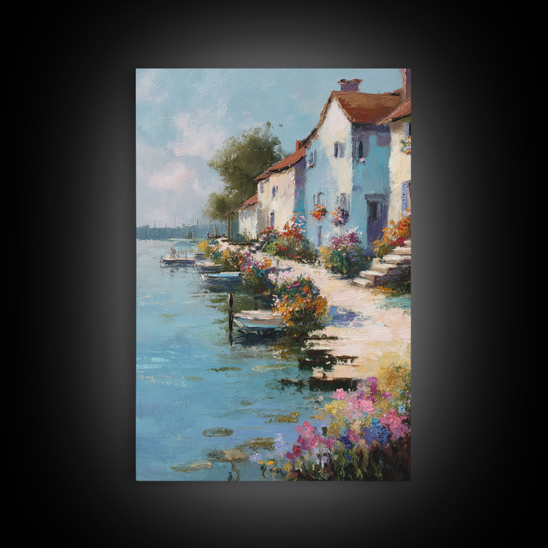 Coastal Blue Hammock Landscape Painting Wall Art Framed Canvas Print For Relaxing Home Decor Gift For Nature Lovers