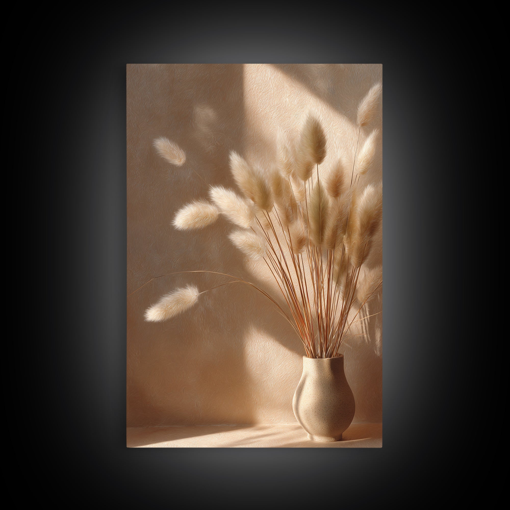 Minimal Pampas Grass In Ceramic Vase Wall Art, Neutral Wall Art, Wabi Sabi Decor, Beige Bedroom Canvas Print Gift For Her