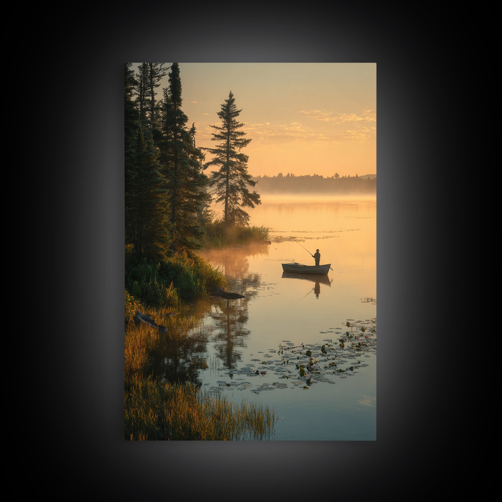 Enchanting Evening Lakeside Campfire Scene Oil Painting Wall Art Canvas Print For Relaxing Living Room Decor