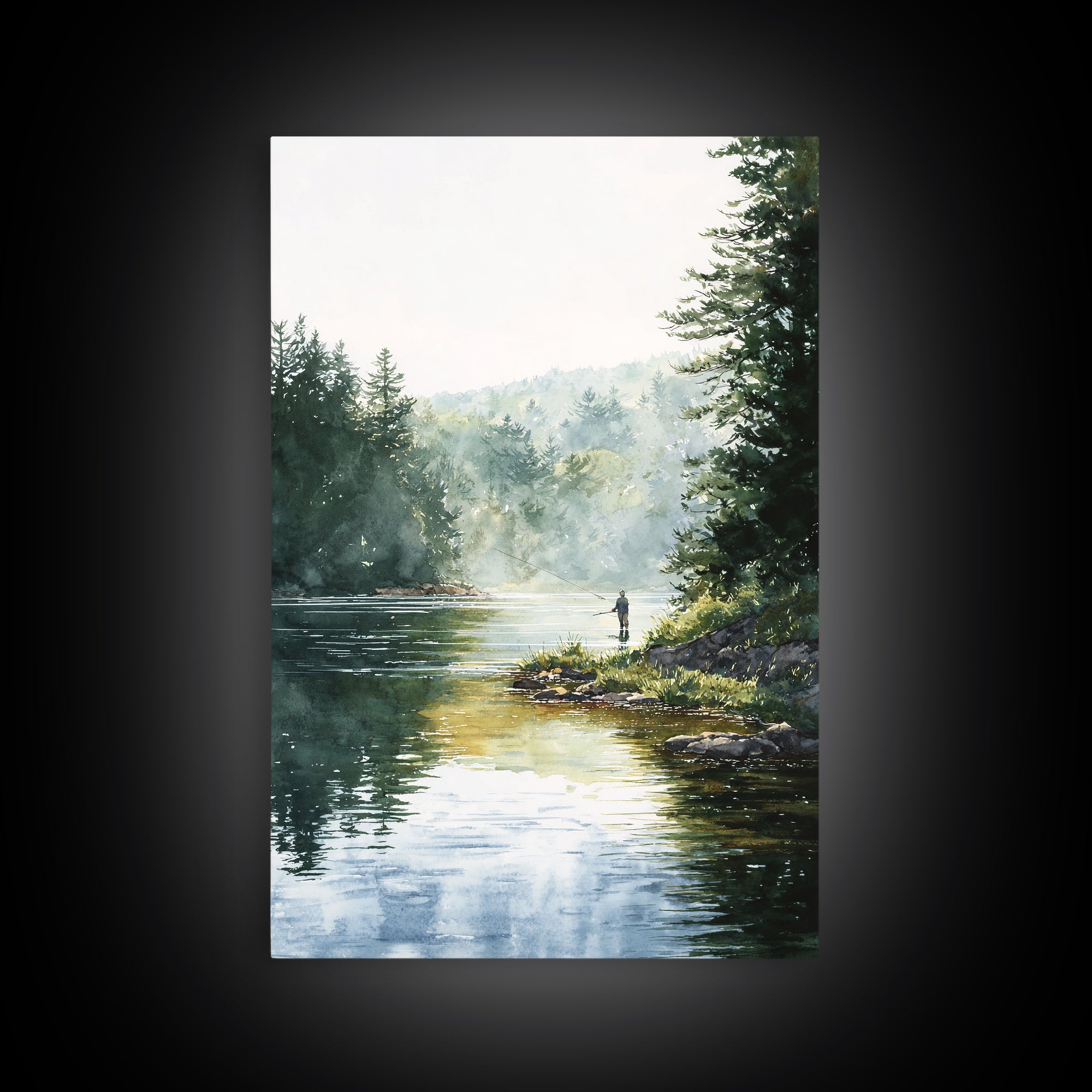 Serene Figure Reading Quran In Lush Green Nature Landscape Spiritual Painting Fine Art Framed Canvas Print For Meditation Room Decor