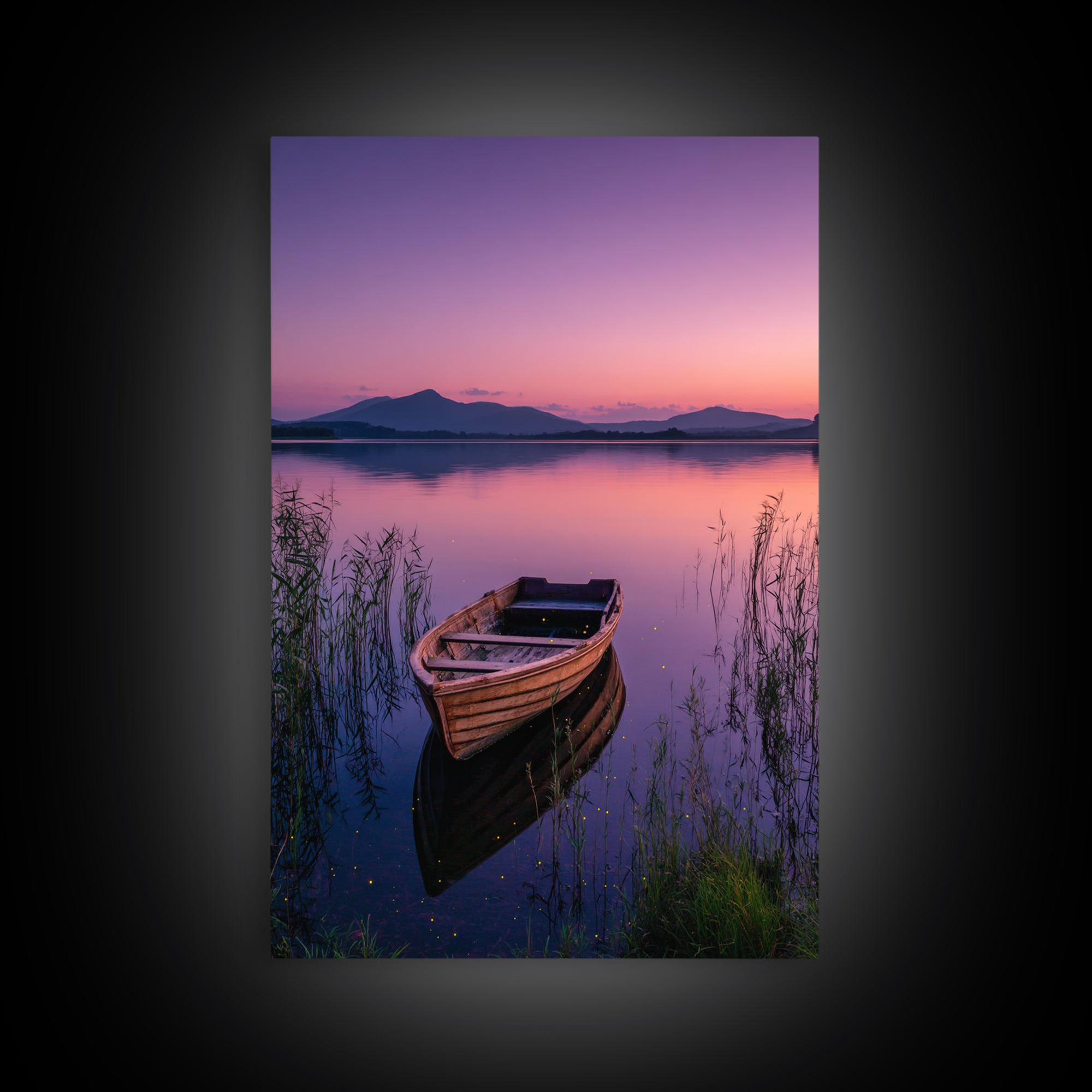 Serene Sunset Over Mountain Lake Landscape Photography Wall Art Framed Canvas Print For Tranquil Living Room Decor