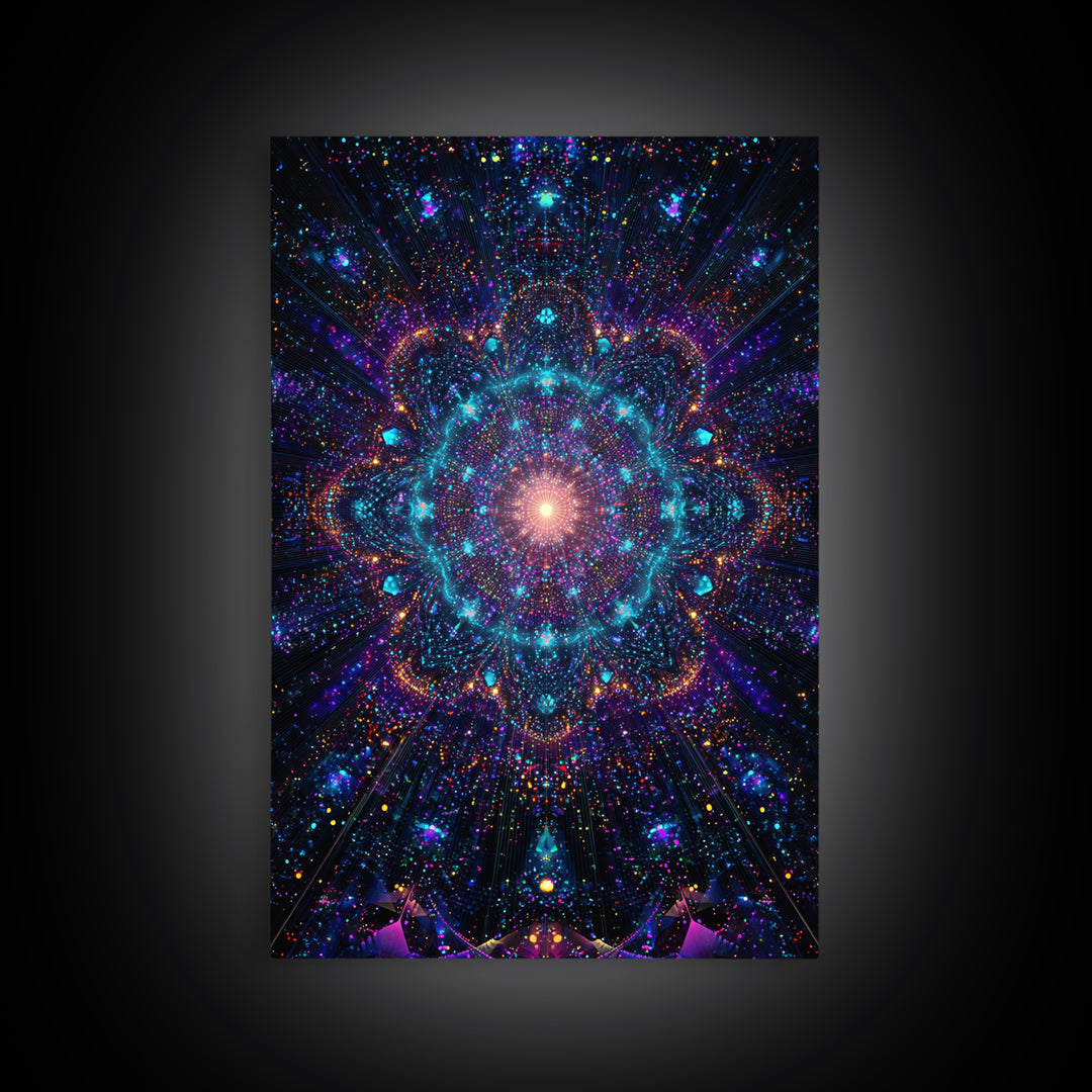 Celestial Mandala Starburst Wall Art, Cosmic Galaxy Canvas Print, Psychedelic Space Decor, Yoga Meditation Room Gift For Her