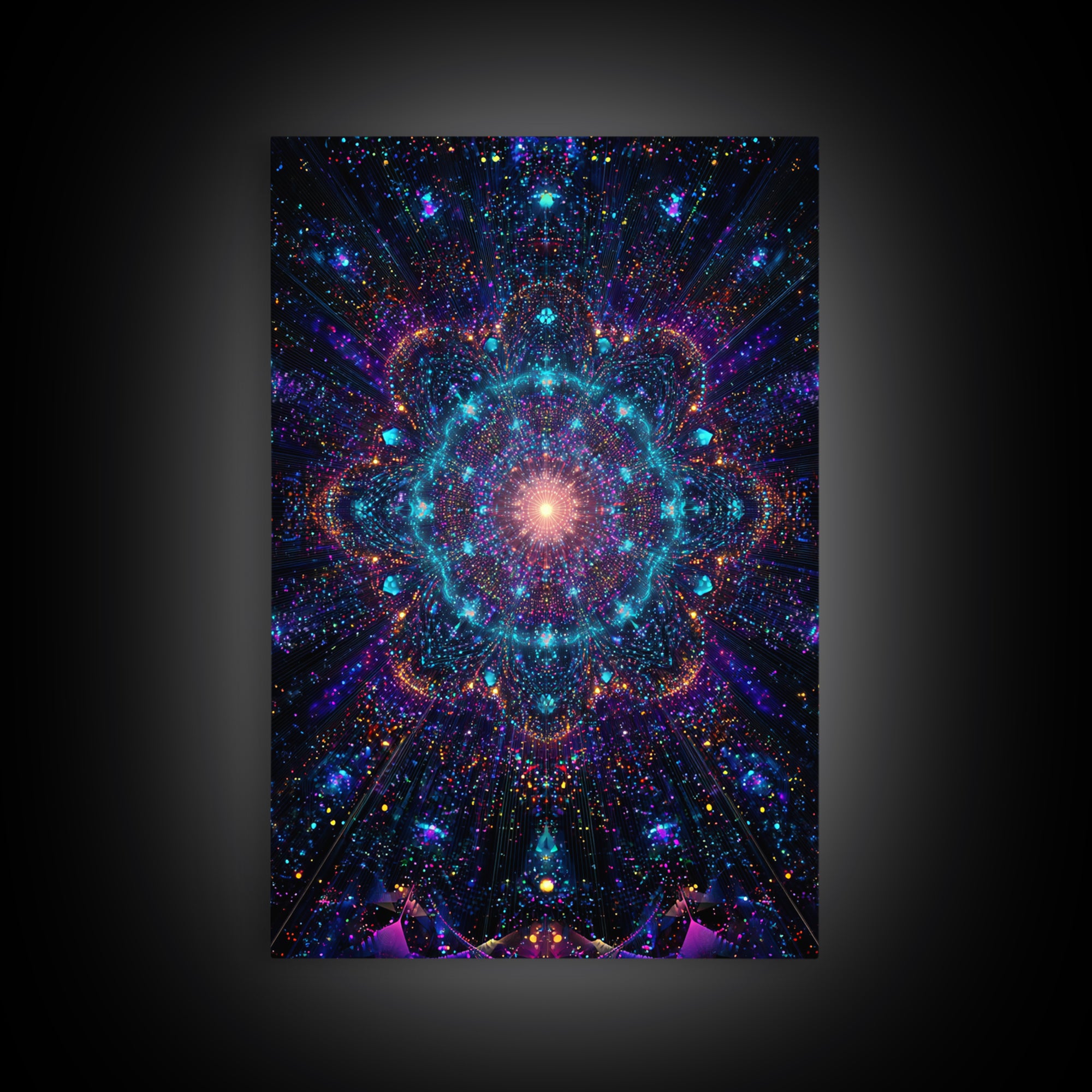 Celestial Mandala Starburst Wall Art, Cosmic Galaxy Canvas Print, Psychedelic Space Decor, Yoga Meditation Room Gift For Her