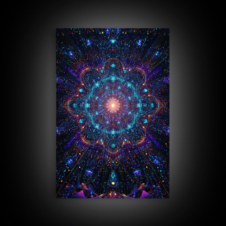 Celestial Mandala Starburst Wall Art, Cosmic Galaxy Canvas Print, Psychedelic Space Decor, Yoga Meditation Room Gift For Her