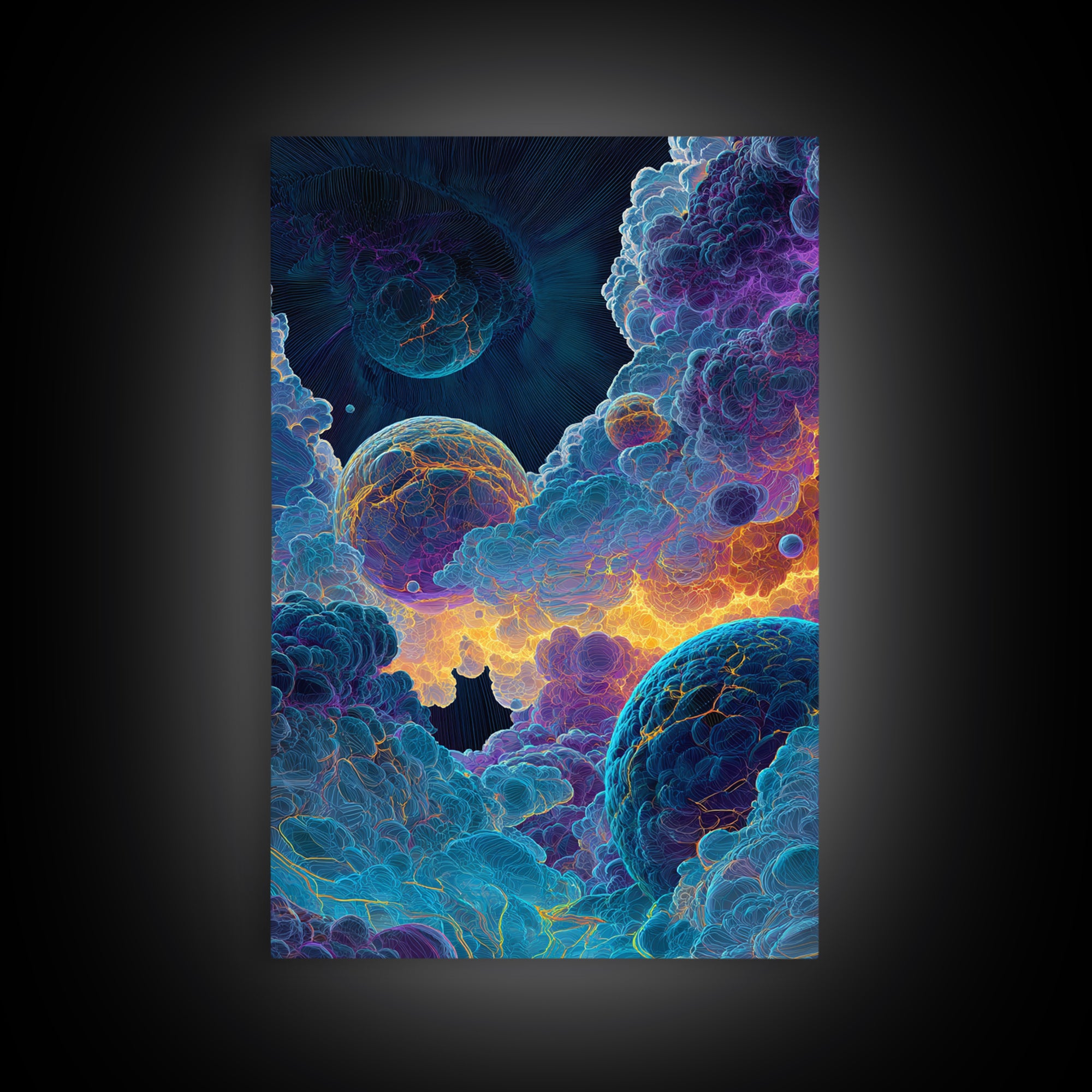 Surreal Cosmic Planets In Storm Clouds Wall Art, Psychedelic Space Print, Celestial Fantasy Home Decor, Moody Bedroom Gift