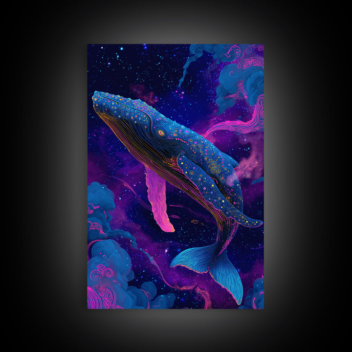 Celestial Whale In Space Canvas Print, Cosmic Ocean Animal Art, Fantasy Wall Art, Nursery Decor, Colorful Galaxy Poster Print