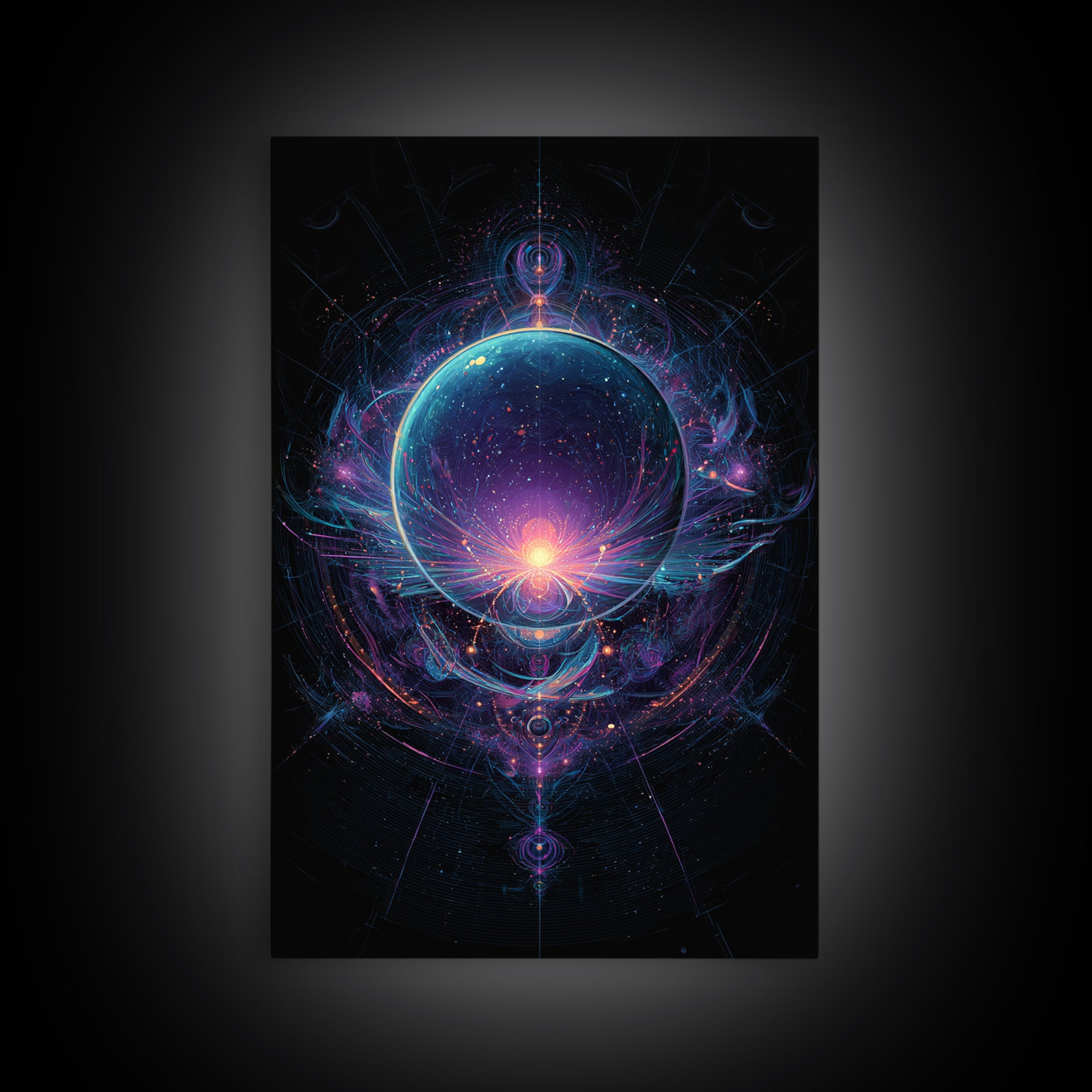 Magic Orb Surrounded By Cosmic Energies Abstract Psychedelic Wall Art Canvas Print For Spiritual Room Decor