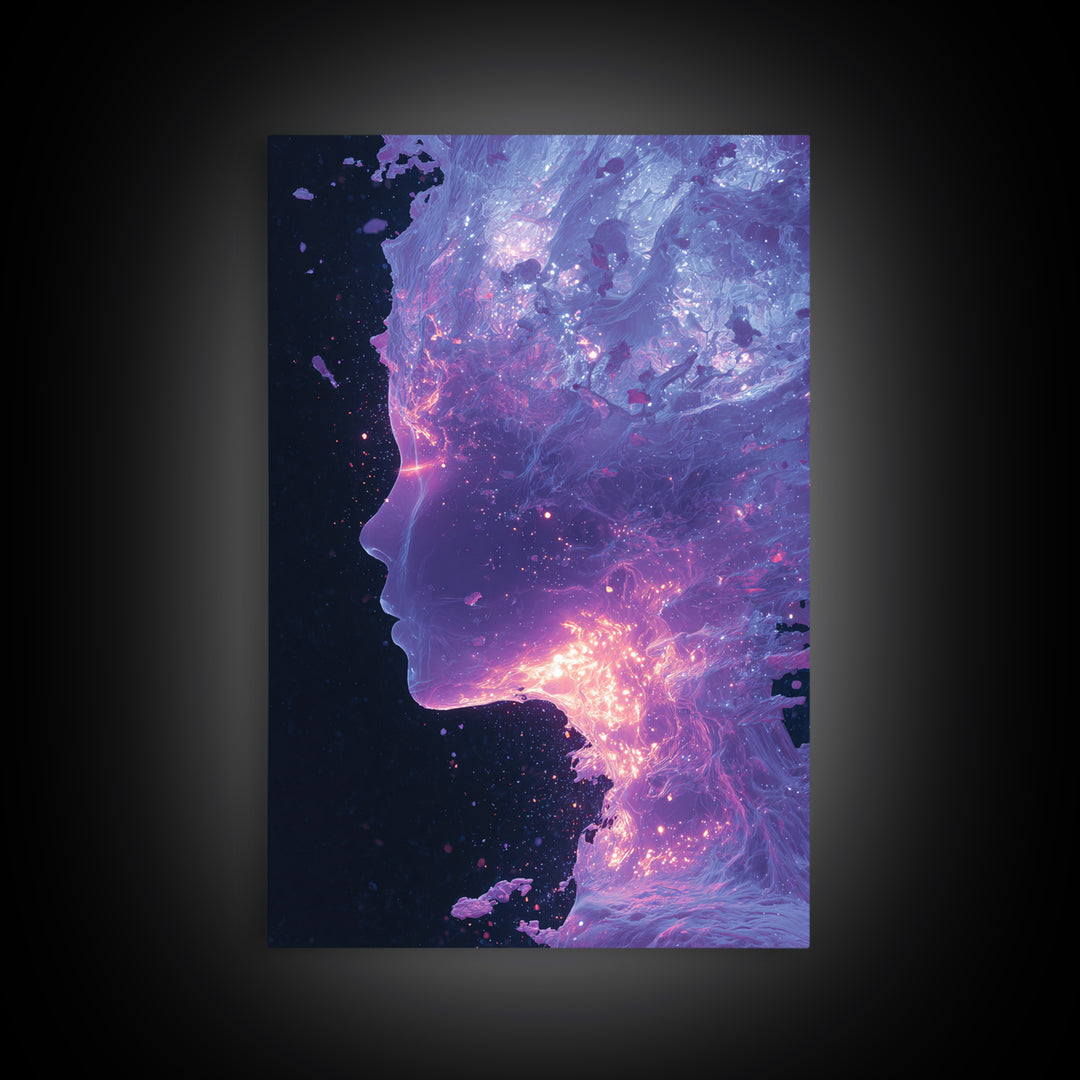 Abstract Futuristic Glowing Face Digital Art Canvas Print Modern Wall Art For Contemporary Home Decor