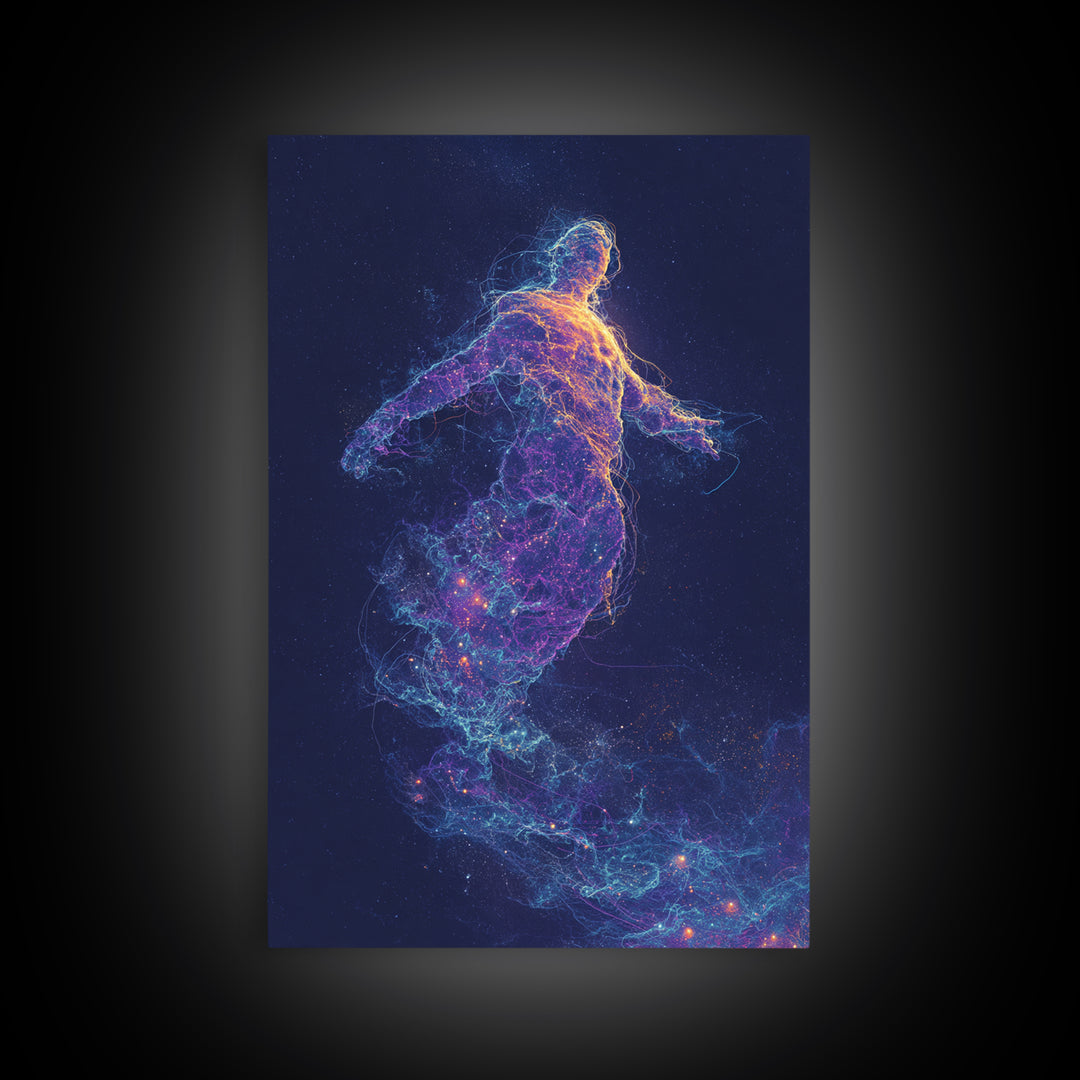 Ethereal Vibrant Abstract Figure Art Print With Neon Colors And Starlight Effects Contemporary Wall Art Print