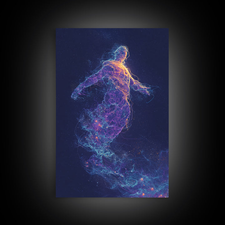 Ethereal Vibrant Abstract Figure Art Print With Neon Colors And Starlight Effects Contemporary Wall Art Print