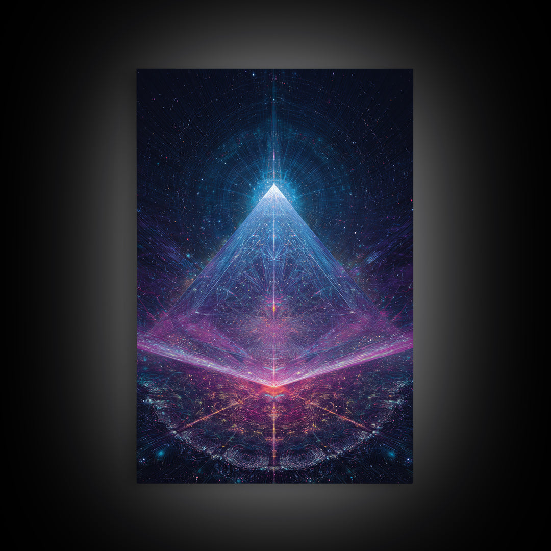 Futuristic Neon Glowing Pyramid Sci Fi Digital Art Canvas Print Modern Abstract Wall Art For Office Home Decor