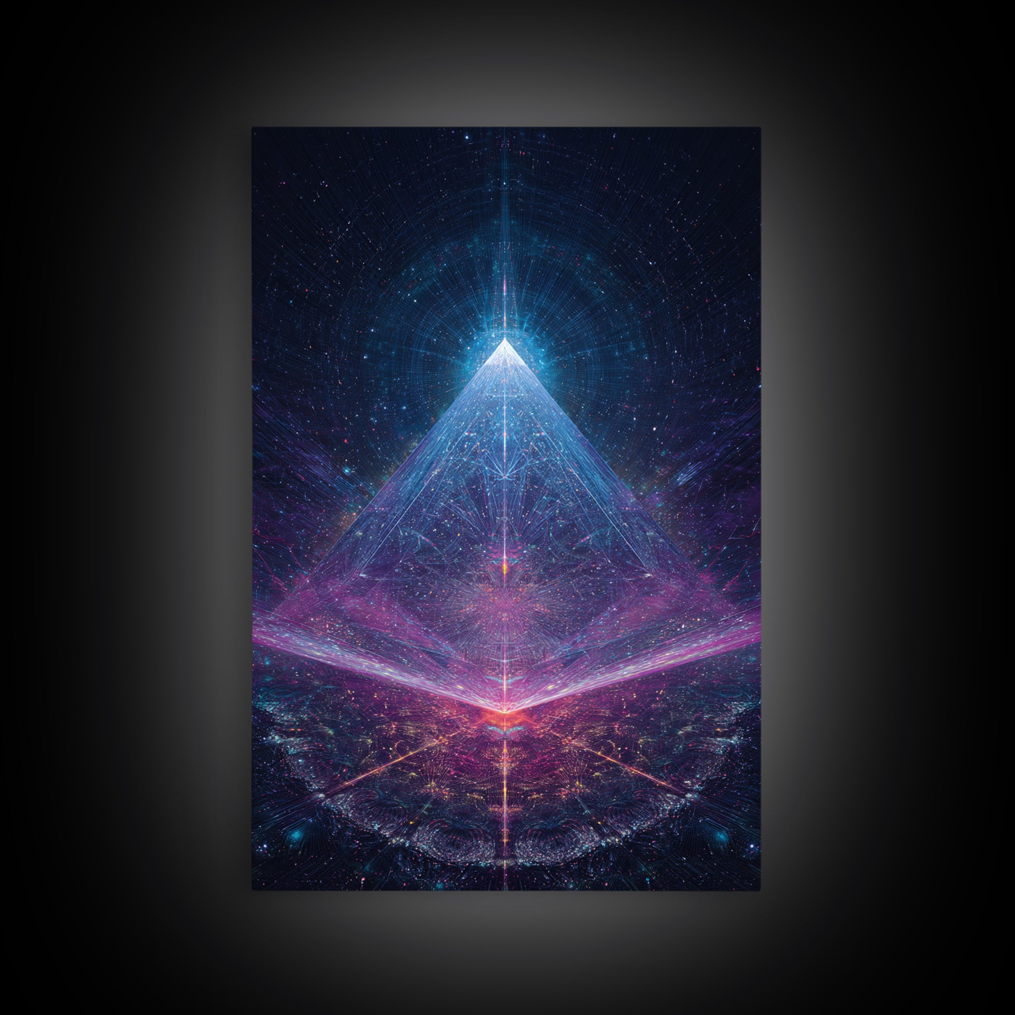 Futuristic Neon Glowing Pyramid Sci Fi Digital Art Canvas Print Modern Abstract Wall Art For Office Home Decor