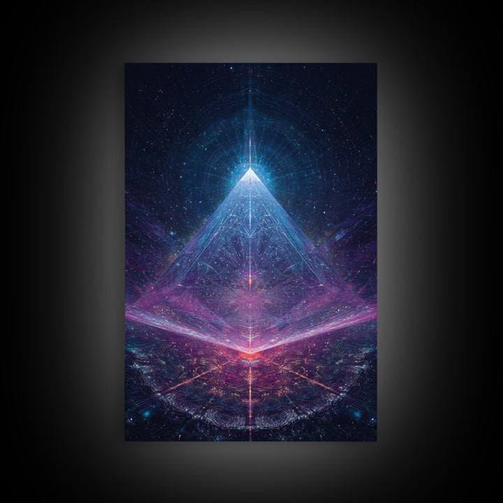 Futuristic Neon Glowing Pyramid Sci Fi Digital Art Canvas Print Modern Abstract Wall Art For Office Home Decor